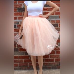 Claire Blush Peach Soft Tulle Skirt Below Knee Midi Balletcore Fairy Core Sz S